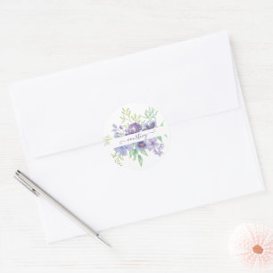Lilac watercolor floral personalised classic round sticker