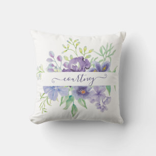 Lilac watercolor floral personalised cushion