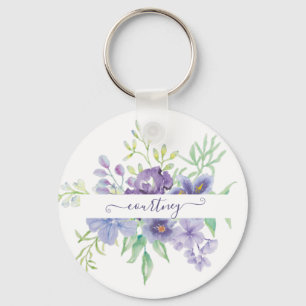 Lilac watercolor floral personalised  key ring