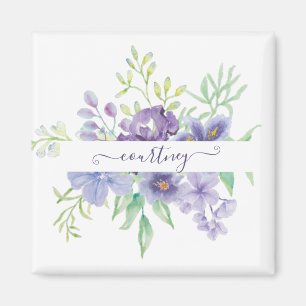 Lilac watercolor floral personalised magnet