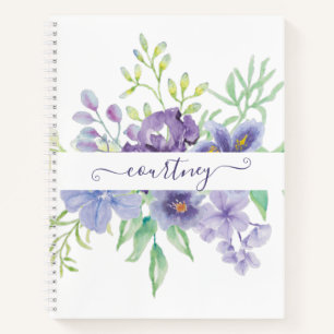 Lilac watercolor floral personalised  notebook