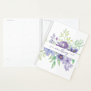 Lilac watercolor floral personalised  planner