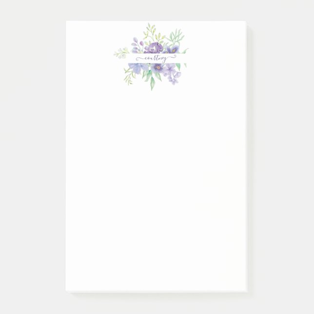 Lilac watercolor floral personalised  post-it notes (Front)