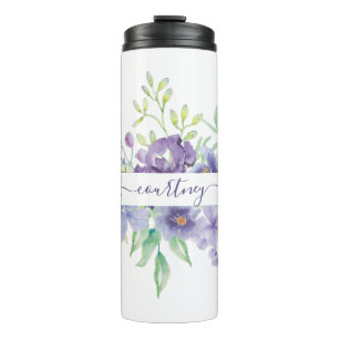 Lilac watercolor floral personalised  thermal tumbler