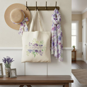 Lilac watercolor floral personalised  tote bag