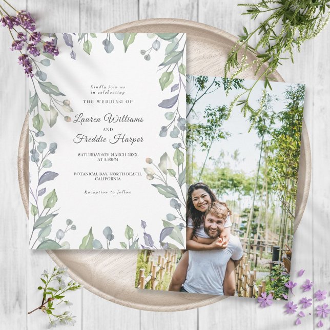 Lilac Watercolor Floral Photo Wedding Invitation (Lilac Watercolor Floral Photo Wedding Invitation)
