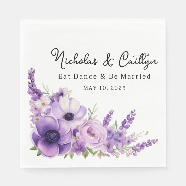 Lilac Watercolor Floral Wedding And Bridal Shower Napkin (Front)