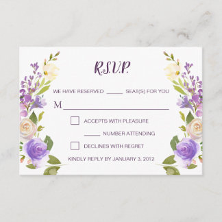 Lilac Watercolor Floral Wedding RSVP Card