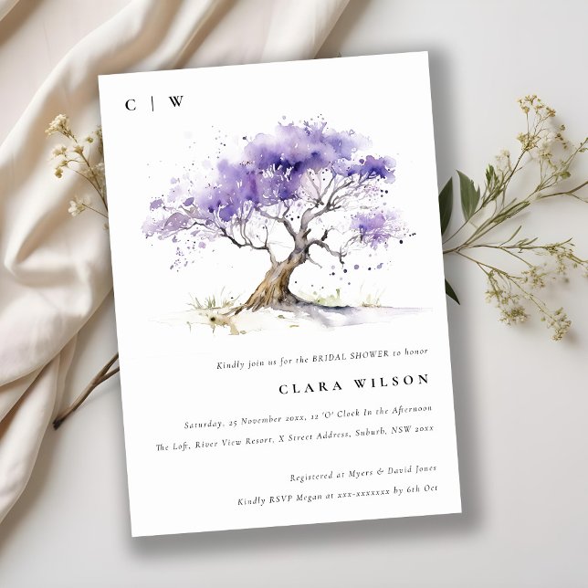 Lilac Watercolor Jacaranda Tree Bridal Shower Invitation (Creator Uploaded)