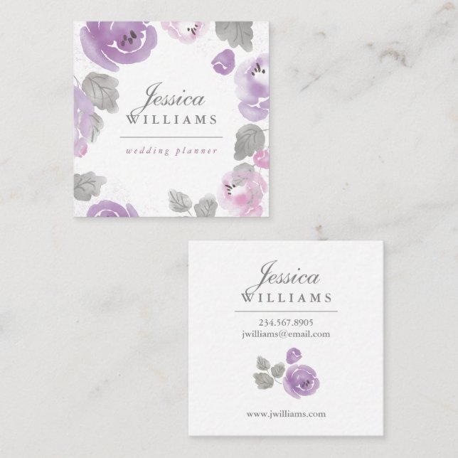 Lilac Watercolor Roses Floral Business Card (Front/Back)