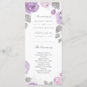 Lilac Watercolor Roses Wedding Program Rack Cards