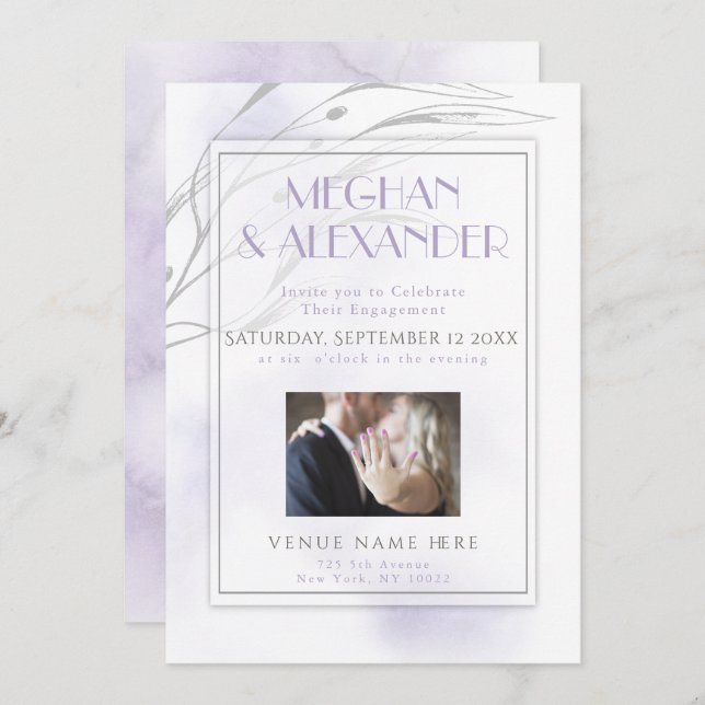 Lilac Watercolor Splash Willow Branch Photo Frame Invitation (Front/Back)