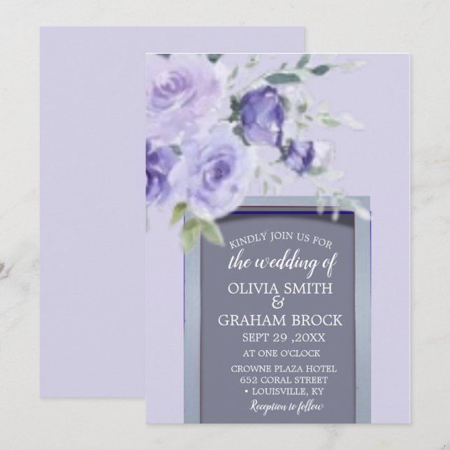  Lilac Watercolor Wedding Invitation (Front/Back)