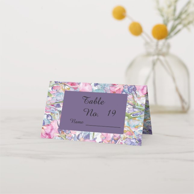 lilac watercolor wildflower greenery foliage place card (Front)