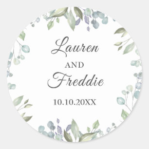 Lilac Watercolour Floral Wedding Favour Classic Round Sticker