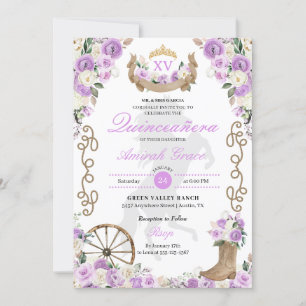Lilac Western Cowgirl Quinceañera Invitation