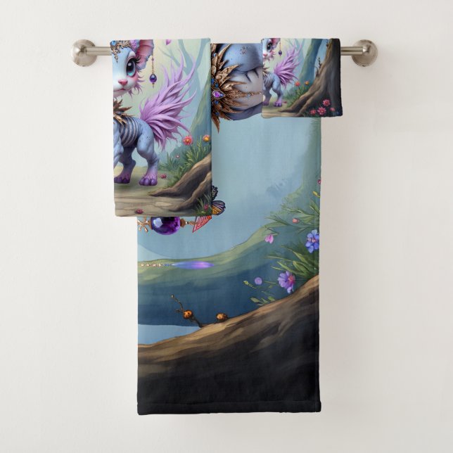Lilac Whisper – Enchanted Forest Guardian.  Bath Towel Set (Insitu)