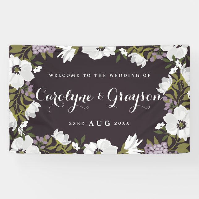Lilac & White Anemone Blooms Wedding Banner (Horizontal)