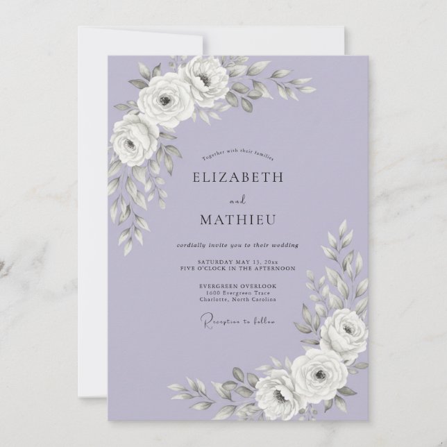 Lilac White Dusty Rose Wedding Invitation (Front)