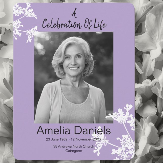 Lilac White Floral Celebration Of Life Photo Card (Creator Uploaded)
