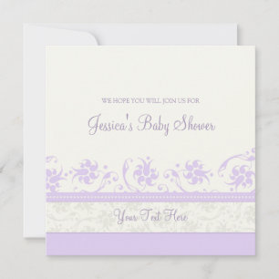 Lilac White Floral Custom Baby Shower Invitations