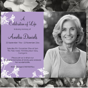 Lilac White Flower  Photo Celebration of Life Card