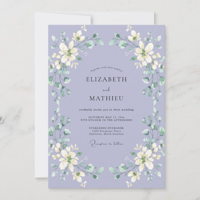 Lilac White Petal Wedding Invitation (Front)