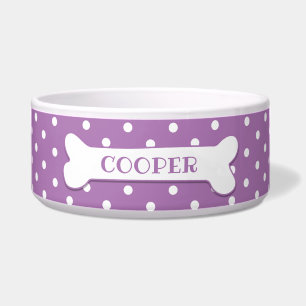 Lilac White Polka Dots Dog Bone Personalised Dog