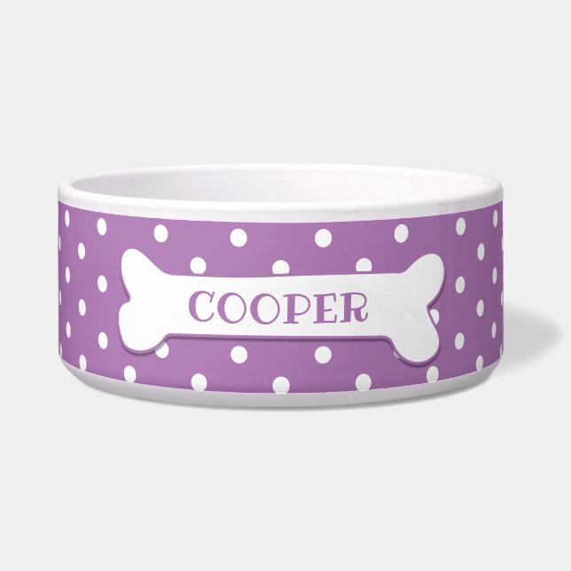 Lilac White Polka Dots Dog Bone Personalised Dog (Front)