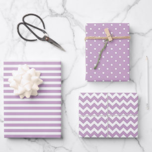 Lilac & White Stripes Polka Dot Chevron Pattern Wrapping Paper Sheet