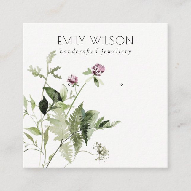 Lilac Wild Floral Fern Bunch Stud Earring Display Square Business Card (Front)