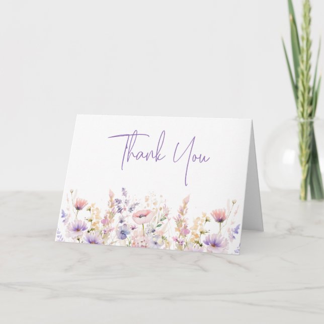 Lilac Wild Flowers Bridal Shower Folded Thank You Card (Front)