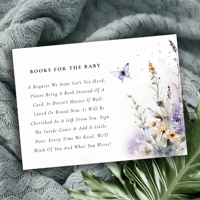 Lilac Wildflower Butterfly Books For Baby Shower Enclosure Card (Creator Uploaded)
