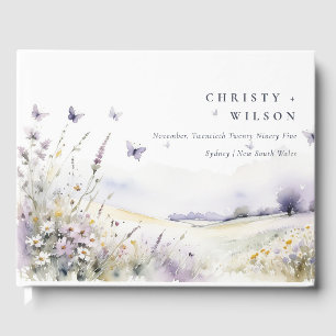 Lilac Wildflower Butterfly Field Landscape Wedding Guest Book