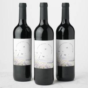 Lilac Wildflower Butterfly Field Landscape Wedding Wine Label