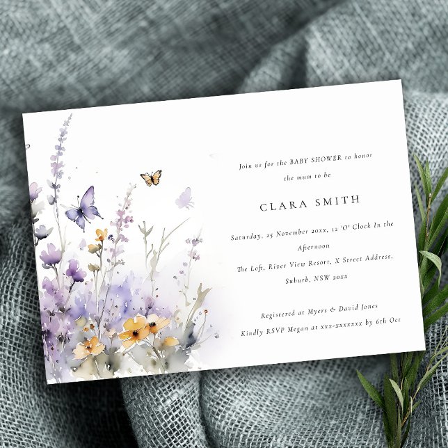 Lilac Wildflower Butterfly Garden Baby Shower Invitation (Creator Uploaded)