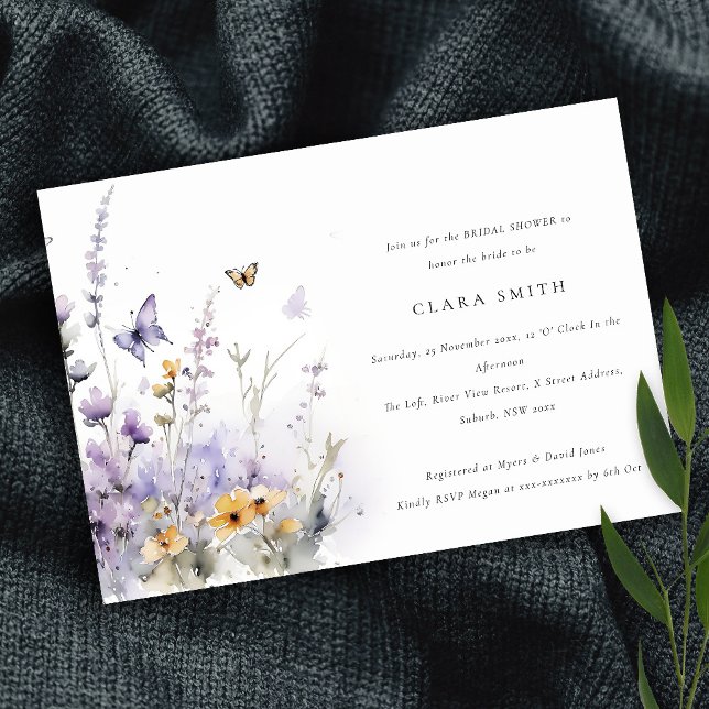 Lilac Wildflower Butterfly Garden Bridal Shower Invitation (Creator Uploaded)