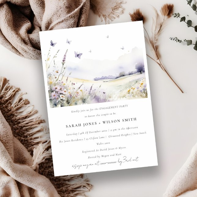 Lilac Wildflower Butterfly Landscape Engagement Invitation (Creator Uploaded)