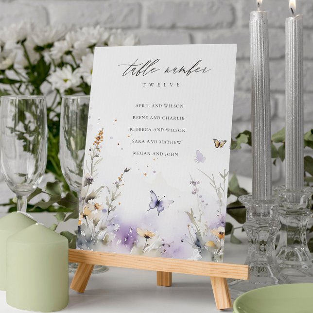 Lilac Wildflower Butterfly Wedding Seating Chart Table Number (Creator Uploaded)