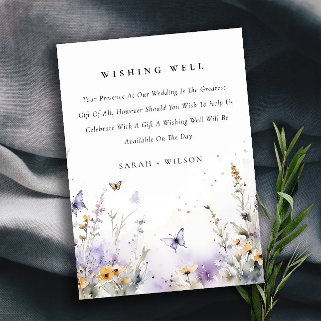 Lilac Wildflower Butterfly Wedding Wishing Well Enclosure Card (Creator Uploaded)