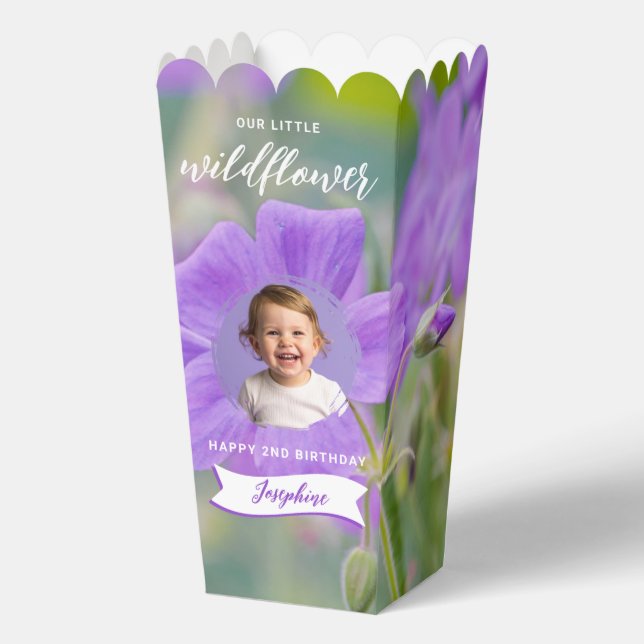 Lilac Wildflower Custom Photo Kid's Happy Birthday Favour Box (Front)