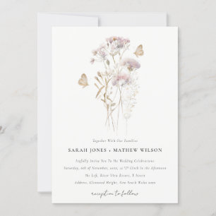 Lilac Wildflower Fern Botanical Watercolor Wedding Invitation
