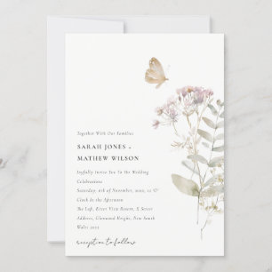 Lilac Wildflower Fern Botanical Watercolor Wedding Invitation