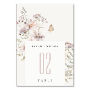 Lilac Wildflower Fern Botanical Watercolor Wedding Table Number