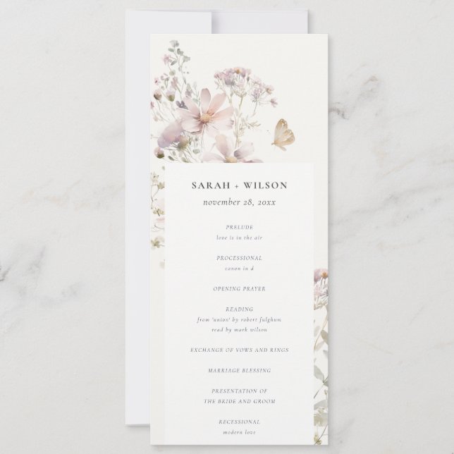 Lilac Wildflower Fern Botanical Wedding Program Invitation (Front)