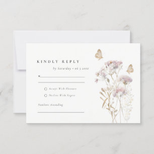 Lilac Wildflower Fern Foliage Watercolor Wedding RSVP Card