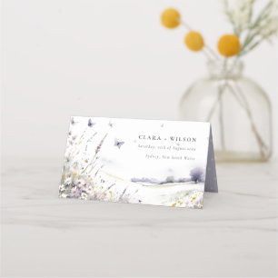 Lilac Wildflower Field Butterfly Landscape Wedding Place Card