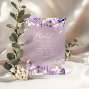Lilac Wildflower purple Bridal Shower Acrylic Invitations