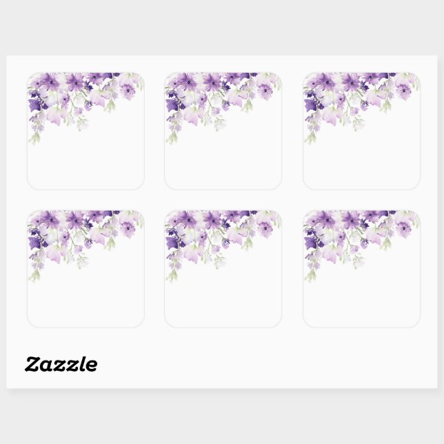 Lilac wildflowers bridal shower square sticker (Sheet)
