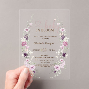 Lilac Wildflowers Butterflies Pink Stripes Acrylic Invitations